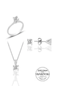 Gümüş Swarovski tek taş modeli üçlü set SGTL20503A thumbnail 1