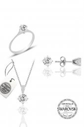 Gümüş Swarovski tek taş modeli üçlü set SGTL20507A thumbnail 3