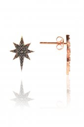 Gümüş siyah taşlı kutup yıldızı küpe - 1