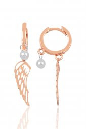 Gümüş kanat ve top modeli halka küpe - 1