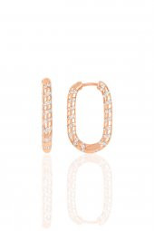 Gümüş rose  zirkon taşlı özel tasarım oval küpe - 1