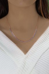 Gümüş rose turkuaz taşlı gurmet zincirli kolye thumbnail 2