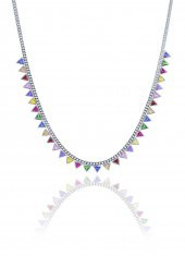 Gümüş rodyumlu renkli taşlı gurmet zincirli piramit kolye thumbnail 1