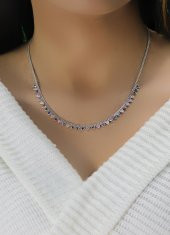 Gümüş rodyumlu renkli taşlı gurmet zincirli piramit kolye thumbnail 2