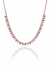 Gümüş rose renkli taşlı gurmet zincirli piramit kolye thumbnail 1