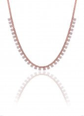 Gümüş rose zirkon taşlı gurmet zincirli kare kolye thumbnail 1