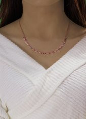 Gümüş rose renkli taşlı gurmet zincirli piramit kolye thumbnail 2