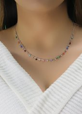 Gümüş rodyumlu doğal taşlı renk cümbüşü kolye thumbnail 2