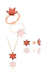 Gümüş rose  taşlı nilüfer lotus çiçeği üçlü set thumbnail 3