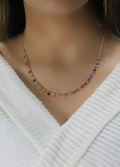 Gümüş rose doğal taşlı renk cümbüşü kolye thumbnail 2