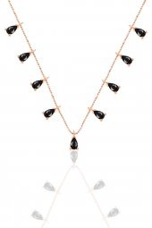 Gümüş rose damlalı siyah taşlı kolye - 1