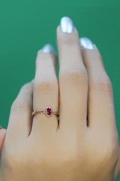 Gümüş rose  fuşya taşlı alttan ayarlamalı yüzük thumbnail 2