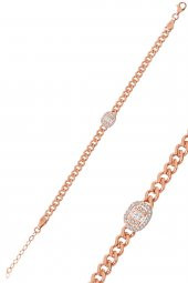 Gümüş zincir modeli baget taşlı bileklik - 1