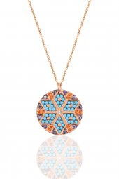 Gümüş rose yuvarlak kilim kolye - 1