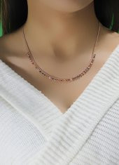 Gümüş rose renkli taşlı gurmet zincirli kolye - 2