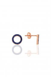 Gümüş rose safir renk taşlı simit küpe - 1