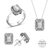 Gümüş Swarovski baget taşlı pırlanta modeli üçlü set SGTL20519SETA thumbnail 1