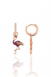 Gümüş rose zirkon taşlı flamingo küpe - 1