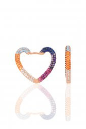 Gümüş renkli taşlı büyük kalp küpe - 1