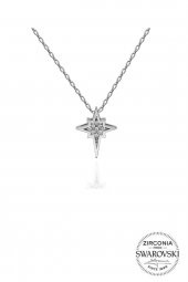 Gümüş Swarovski taşlı pırlanta modeli kutup yıldızı kolye - 1