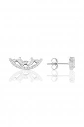 Gümüş rodyumlu baget taşlı ay küpe thumbnail 2