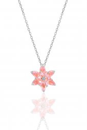 Gümüş rodyumlu taşlı nilüfer lotus çiçeği kolye thumbnail 1