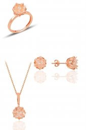 Gümüş Lotus çiçeği modeli (beyaz)zirkon taşlı üçlü set - 1