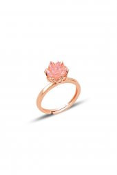 Gümüş Lotus çiçeği modeli pembe renkli taşlı üçlü set thumbnail 2