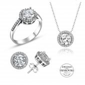 Gümüş Swarovski taşlı pırlanta modeli yuvarlak üçlü set SGTL20518SETA - 1