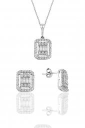 Gümüş rodyumlu baget taşlı ikili set - 1