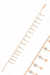 Gümüş rose zirkon taşlı çift sıra damla pullu halhal - 1