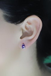 Gümüş rodyumlu mor taşlı damla küpe thumbnail 2