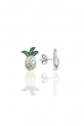 Gümüş rodyumlu zirkon  taşlı ananas küpe - 1