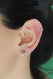 Gümüş rose zirkon  taşlı ananas küpe thumbnail 2