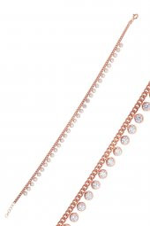 Gümüş rose zirkon  taşlı  gurmet zincirli halhal - 1