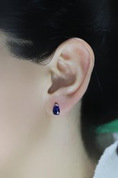 Gümüş rose safir taşlı damla küpe thumbnail 2