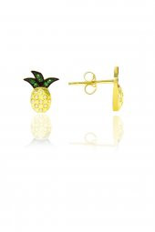 Gümüş altın yaldızlı zirkon  taşlı ananas küpe - 1