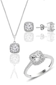 Gümüş rodyumlu zirkon taşlı kare üçlü set SGTL10762RODAJ thumbnail 1
