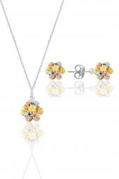 Gümüş altın yaldızlı, rodaj ve rose renkli dorissa dorica top kolye ve küpe seti thumbnail 1