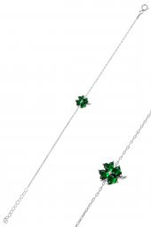 Gümüş rodyumlu zümrüt  renkli yonca modeli üçlü set thumbnail 2