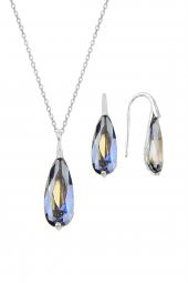 Gümüş rodyumlu mavi mistik  taşlı damla kolye ve küpe ikili gümüş set thumbnail 1