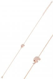 Gümüş Rose Zirkon Taşlı Fil Kolye Bileklik Ve Küpe Gümüş Üçlü Set - 3