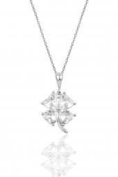 Gümüş rodyumlu zirkon taşlı yonca modeli üçlü set - 2