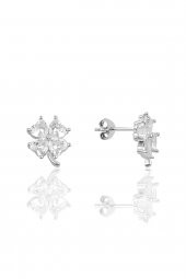 Gümüş rodyumlu zirkon taşlı yonca modeli üçlü set - 4