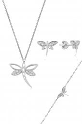 Gümüş rodyumlu yusufçuk kolye bileklik ve küpe gümüş üçlü  set thumbnail 1