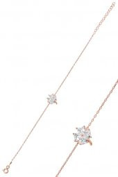 Gümüş rose zirkon taşlı yonca modeli üçlü set - 4