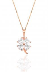 Gümüş rose zirkon taşlı yonca modeli üçlü set - 5