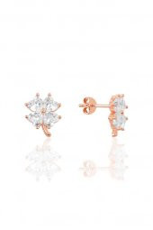 Gümüş rose zirkon taşlı yonca modeli üçlü set - 6