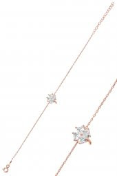 Gümüş rose zirkon taşlı yonca modeli üçlü set - 7