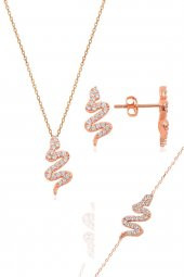 Gümüş rose zirkon taşlı gümüş yılan üçlü set - 1
